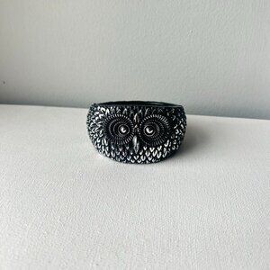 Vintage Chunky Owl Face Clamper Cuff Bracelet